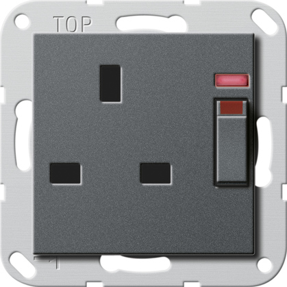 278028 Розетка (BS 1363-2) 13 A switched з контр.лампою та шторками System 55, антрацит - Зображення 1