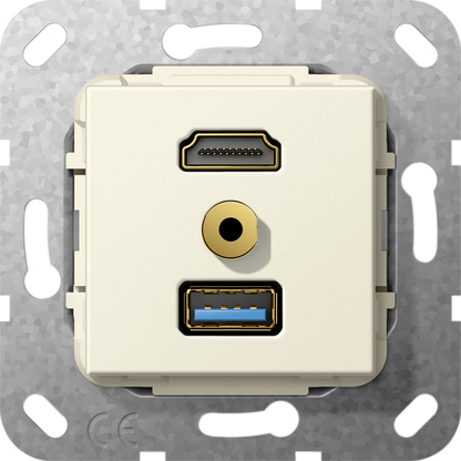 HDMI, USB3.0 A, Mіні джек 3,5мм перехідник/розгал. кабель, кремовий глянцевий