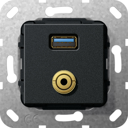 USB 3.0 A міні-джек перехідник/розгалужувальний кабель, чорний матовий