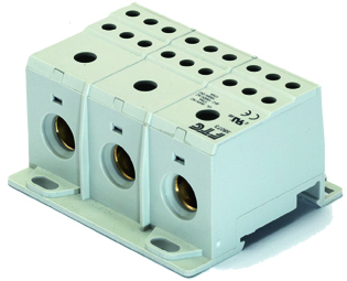 38073  Distribution block 3 pole grey 300A for 7 copper conductors