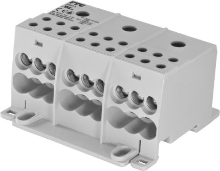 38673  Distribution block 3 pole grey up to 175A (Cu) 7 connections Cu/Al