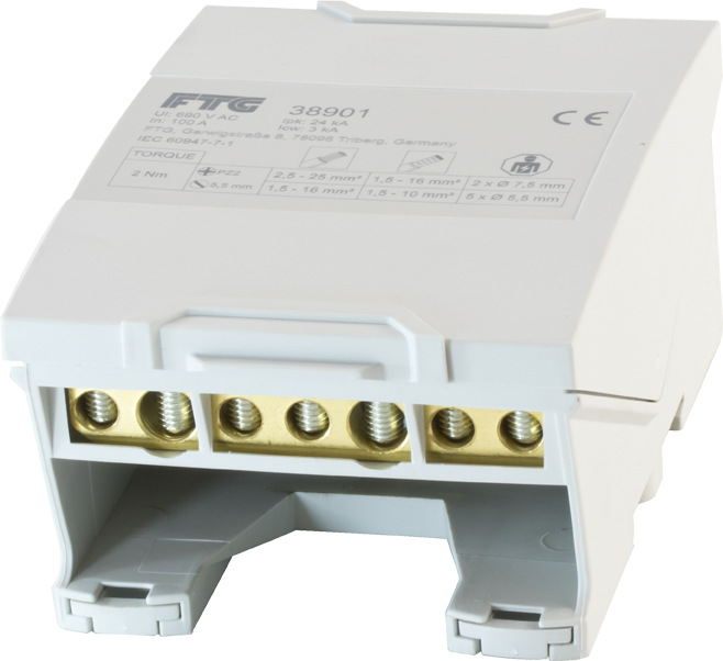 38901 38901 Distribution block 4 pole grey 100A for 7 copper conductors - Зображення 1