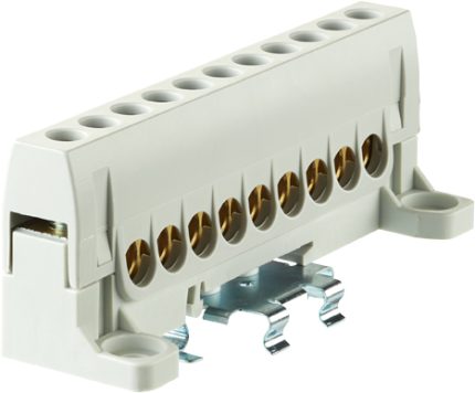 870GFS9MGY Neutral and earthing terminal touch safe grey with steel fedder holder, for mounting on DIN rail or on base plate