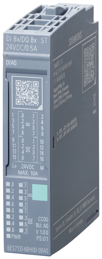 6ES7133-6BH00-0BA0 ET 200SP, DI8x+DQ8x 24V DC/0,5A ...