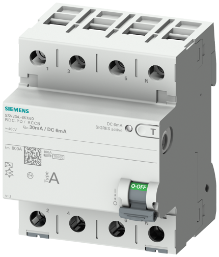 5SV3346-6KK60 RCCB TYPE A 63/4 30MA 6MA DC 4MW
