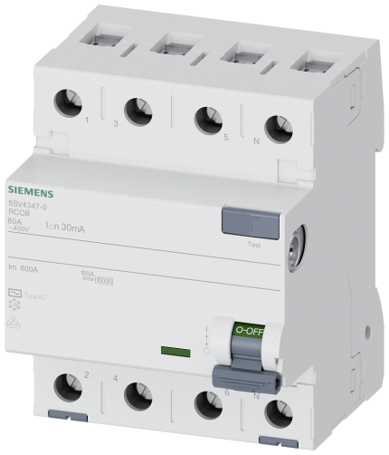 5SV4347-0  RCCB TYPE AC 80/4 30MA 4MW