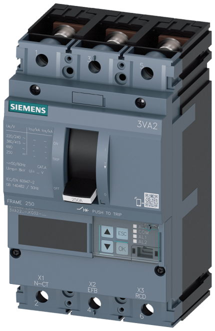 3VA2216-6KQ32-0AA0 MCCB_IEC_FS250_160A_3P_85KA_ETU8...