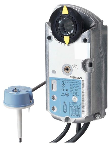 GRA126.1E/T12-SBI Actuator for fire protection dampers, AC/DC 24 V, 2-position, 4 Nm, spring return 90/15 s, 2 auxiliary switches, shaft 12 x 12 mm, with thermosensor