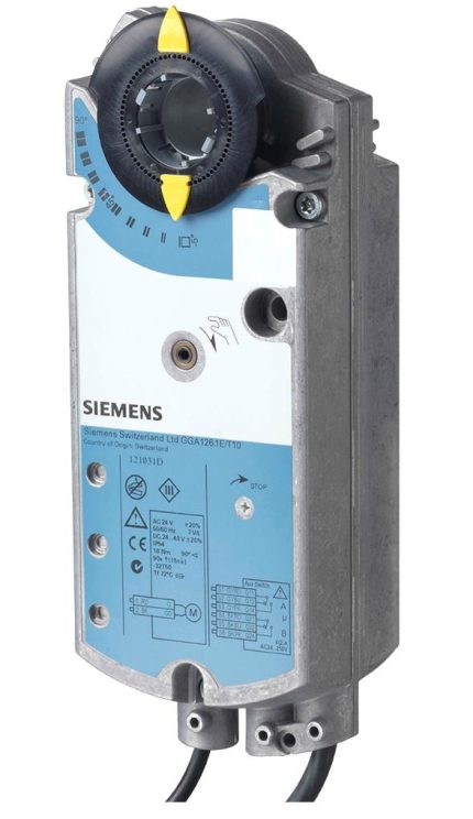 GGA326.1E/10 Actuator for fire protection dampers, AC 230 V, 2-position, 18 Nm, spring return 90/15 s, 2 auxiliary switches, shaft 10 x 10 mm